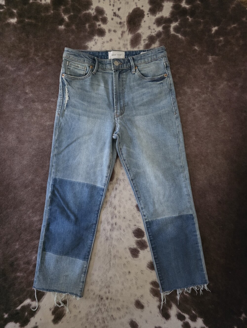 Dear John Frankie Straight Jeans 27 Patchwork Raw Hem Distressed